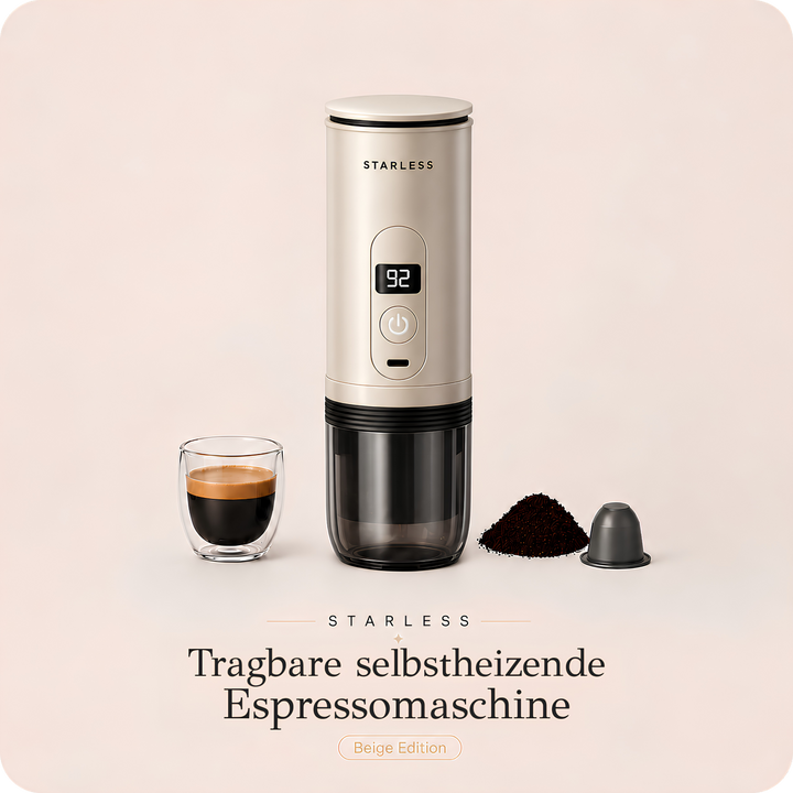 Tragbare selbstheizende STARLESS Espressomaschine in Beige